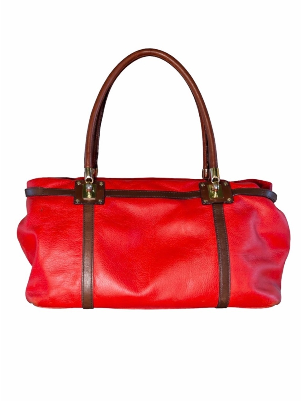 Kate Spade Pebbled Leather Satchel Red Brown Trim Medium